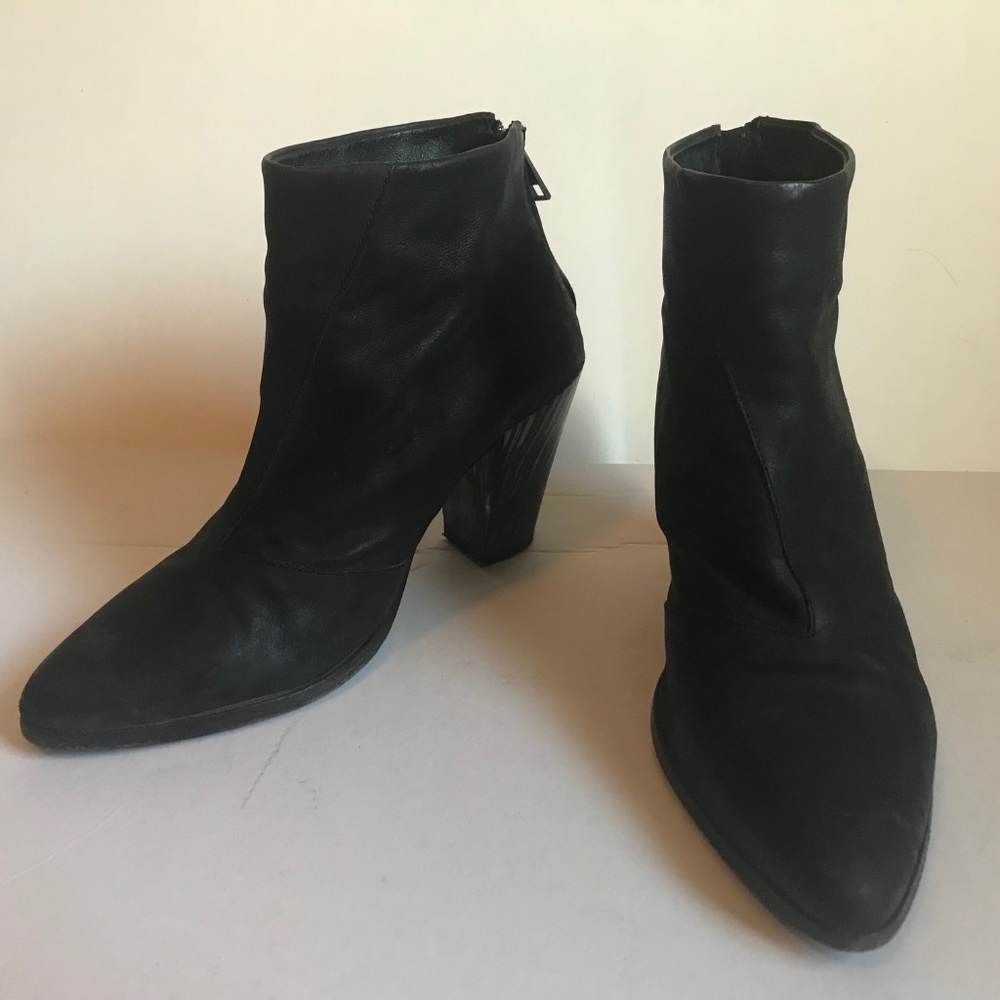 All Saints Black Leather/Suede Beau Marble Heel Ankle Booties Size 39 (EUR)